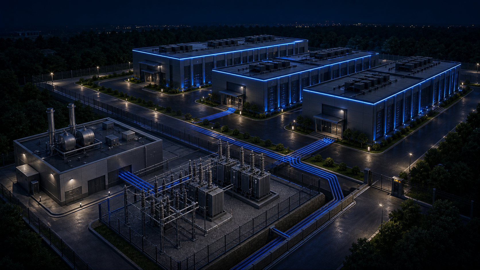 Data center campus connected to captive power infrastructure